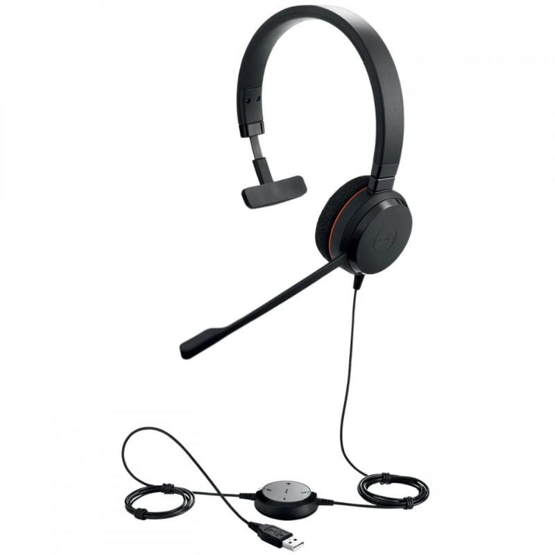 Jabra Evolve 20 MS Mono - Auriculares USB imagen con el cable y el mando