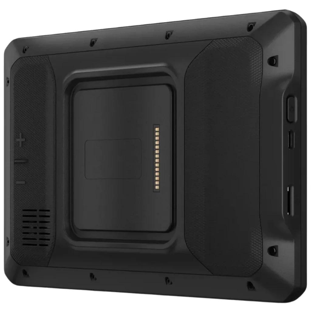 Garmin Camper 895 - Navegador GPS para caravanas com traseira preta, grade de pinos dourados para base de carga, botões laterais e alto-falante integrado