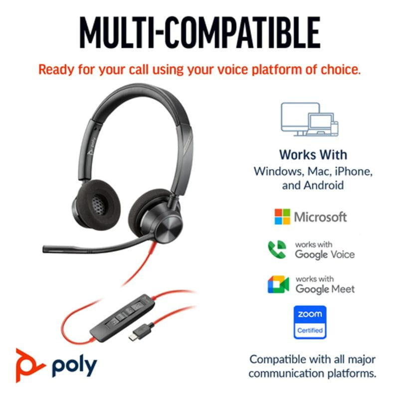 POLY Blackwire 3320 USB-C avec adaptateur USB-A - Casque PC multi-compatible
