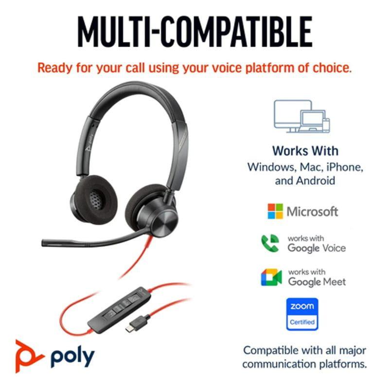 POLY Blackwire 3320 USB-C avec adaptateur USB-A - Casque PC multi-compatible