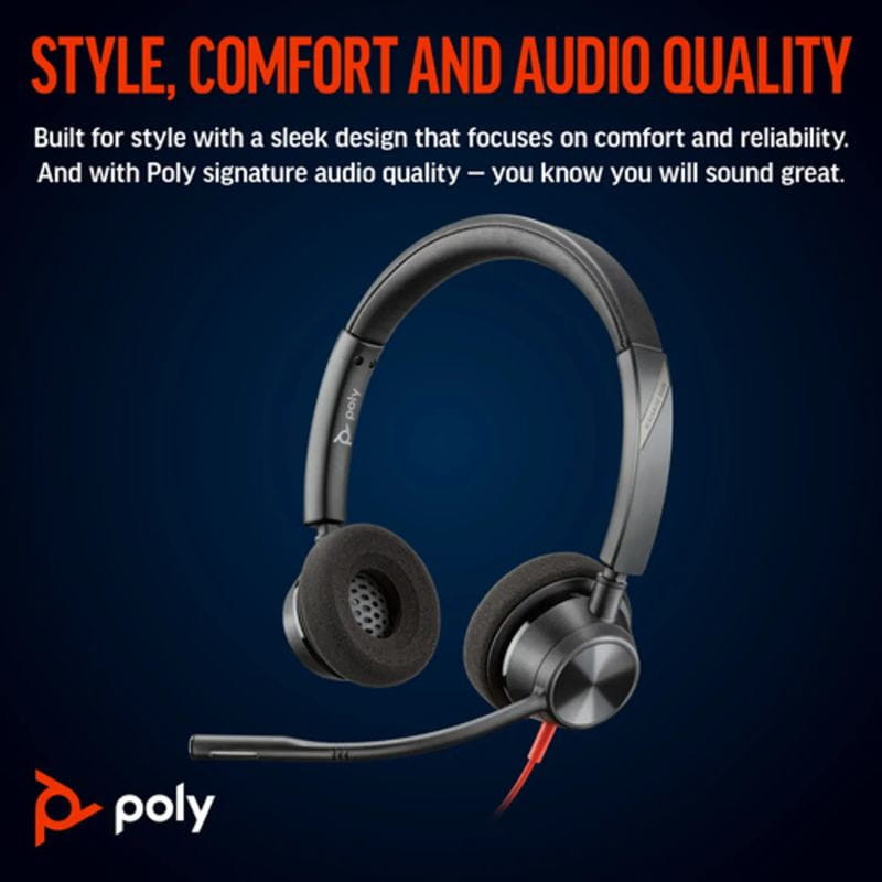 POLY Blackwire 3320 USB-C avec adaptateur USB-A - Casque PC avec son de qualité