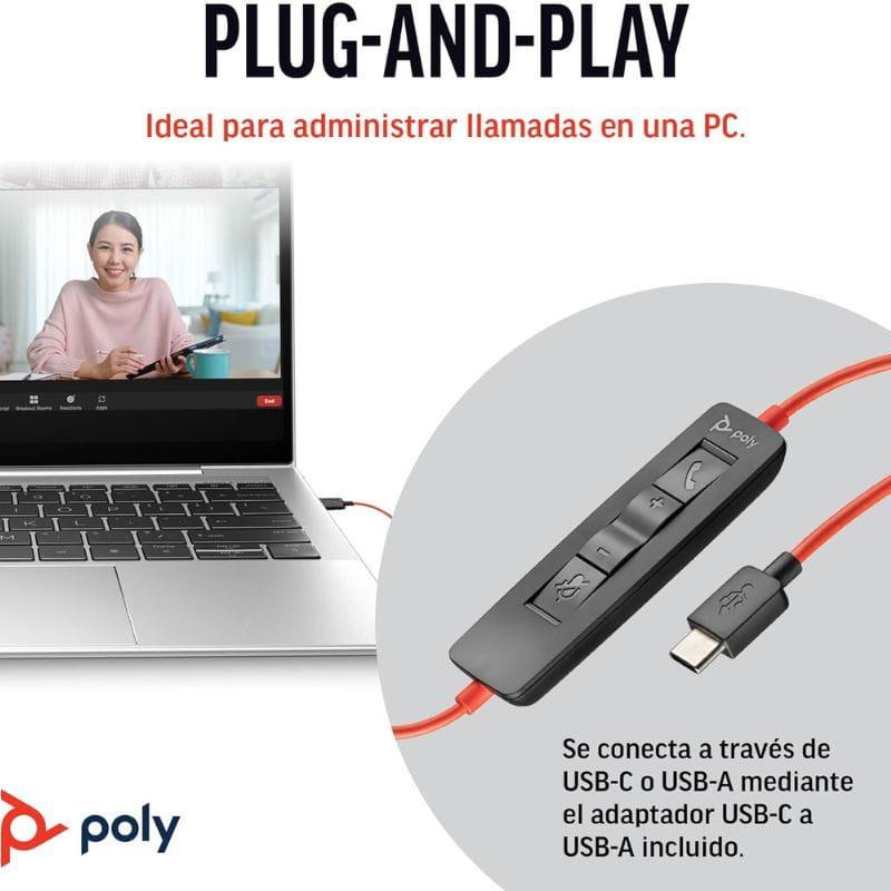 POLY Blackwire 3320 USB-C avec adaptateur USB-A - Casque PC prêt à l'emploi