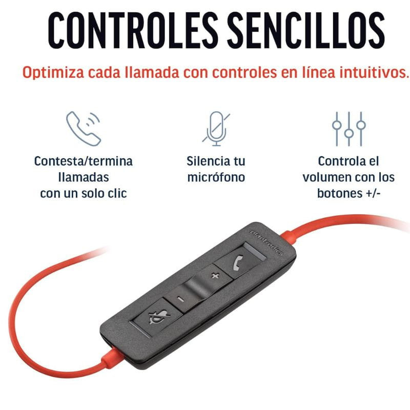 Poly Blackwire 3220 USB tipo A - Auriculares controles sencillos