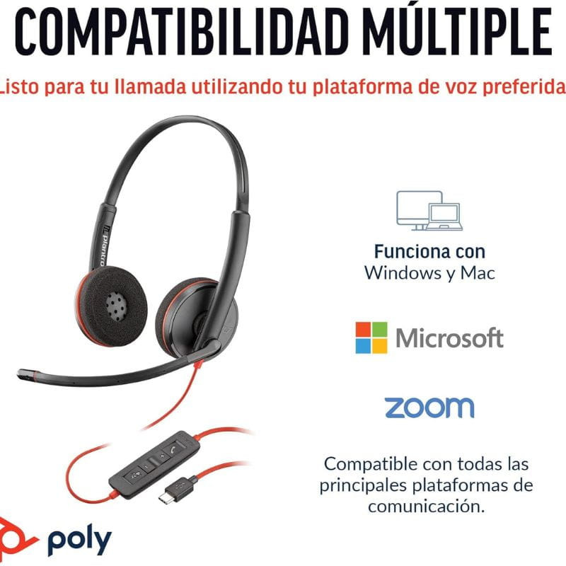 Poly Blackwire 3220 USB tipo A - Auriculares PC compatibilidad