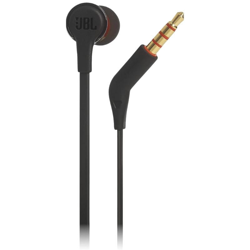 Imagem do JBL Tune 210 em preto com conector jack de 3,5 mm