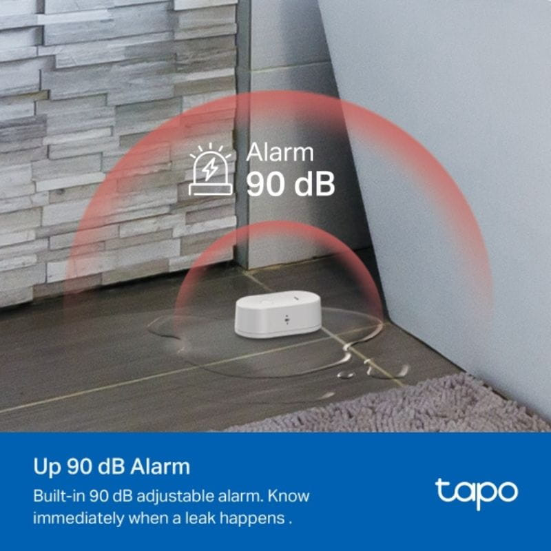 TP-Link Tapo T300 Inalámbrico - Sensor inteligente de fugas de agua con alarma 90dB  sonido alto