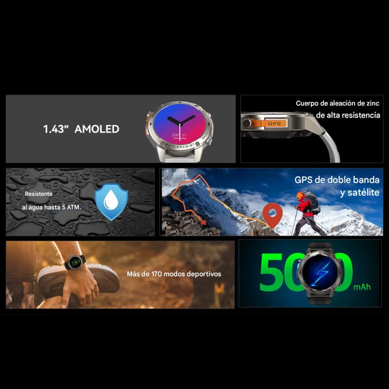 Características de DM56 GPS 1.43 AMOLED Negro