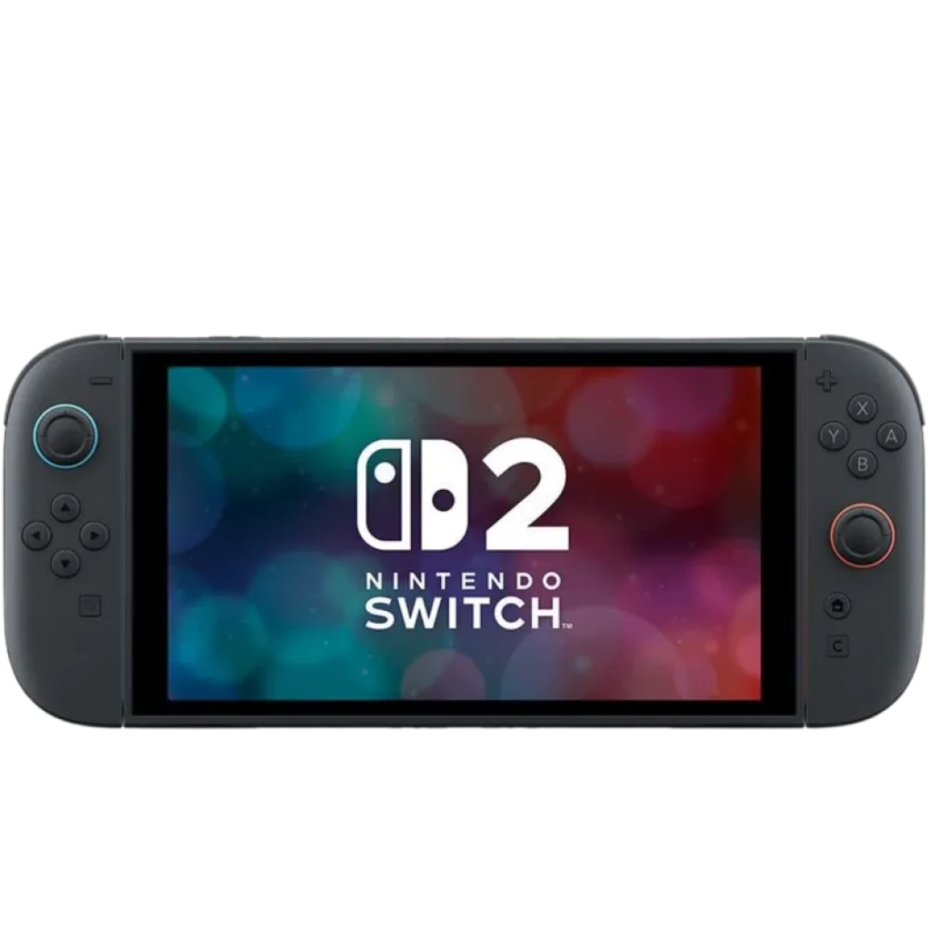 Console portátil Nintendo Switch 2 com tela ampla, Joy-Cons preto fosco, botões coloridos e acabamento compacto para jogos móveis e acoplados