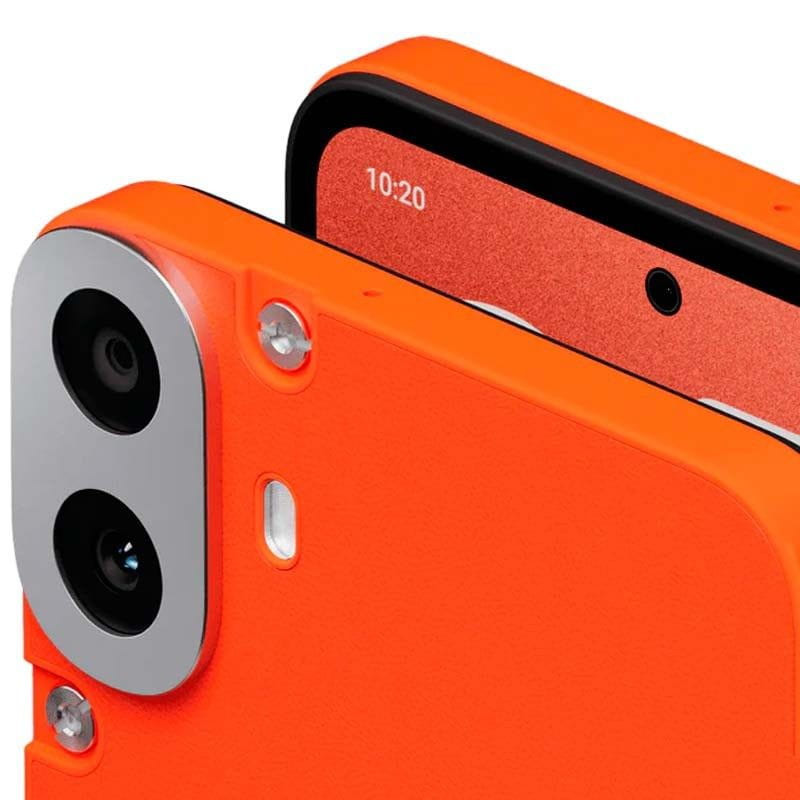 Nothing CMF Phone 1 5G 8GB/256GB Laranja com traseira laranja vívida, módulo de câmera dupla prateado, parafusos expostos e tela com furo central