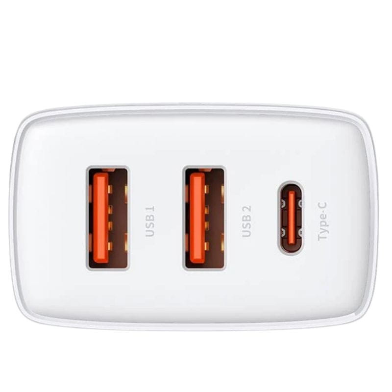 Baseus Compact Quick Charger 30W Blanco - Cargador de pared 2xUSB-A 1xUSB-C imagen trasera