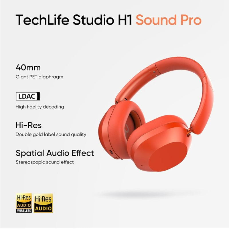 Auriculares Realme Techlife Studio H1 Rojo sonido pro