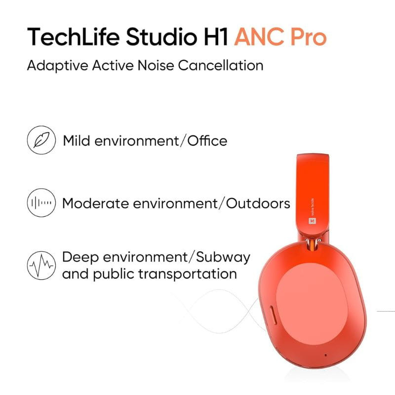 Auriculares Realme Techlife Studio H1 Rojo 3 tipos de ANC