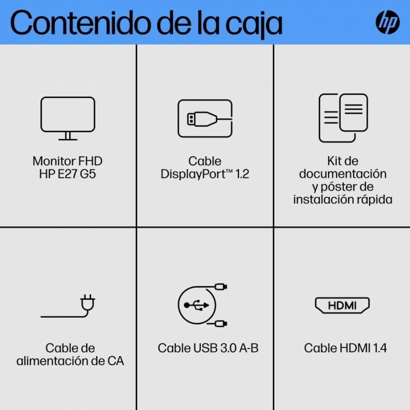 HP E27 G5 27" Full HD 75 Hz IPS Negro imagen del contenido de la caja
