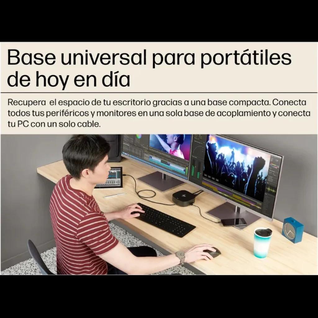 HP G5 connecté à un ordinateur portable professionnel avec configuration double écran