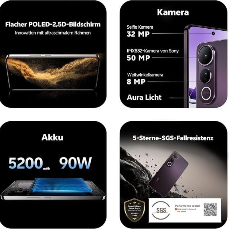 Imagem da caraterística do Vivo V50 Lite 4g 8GB/ 256GB Preto