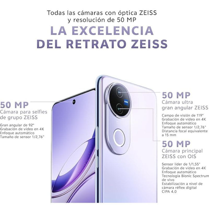 Vivo V50 5G 12GB/ 512GB Preto caraterísticas da câmara