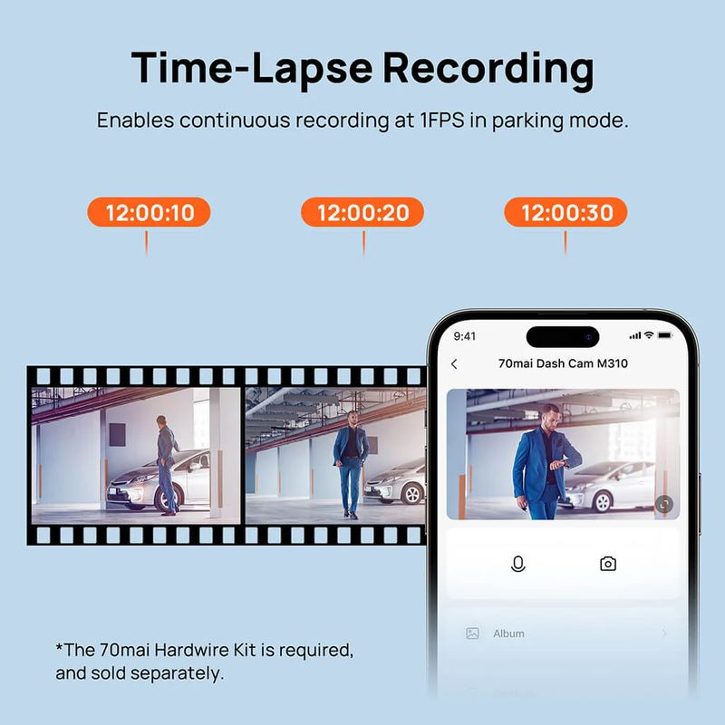 Grabación por lapsos de tiempo de 70mai Dash Cam M310