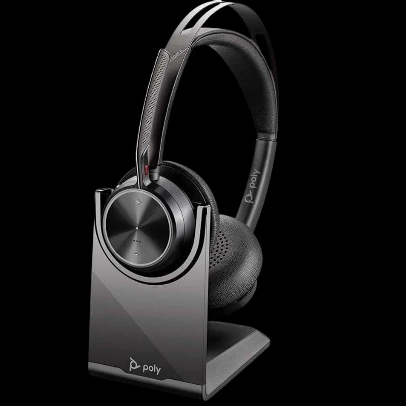 PolyVoyager Focus 2 - Auriculares inalámbricos con adaptador USB-C + Soporte de carga