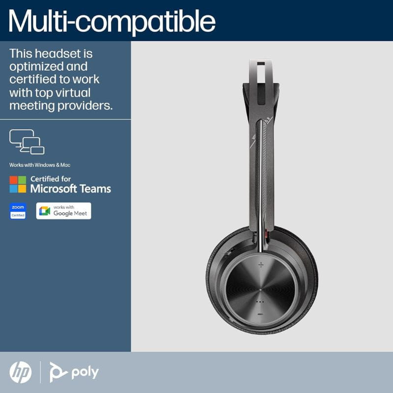PolyVoyager Focus 2 - Auriculares inalámbricos con adaptador USB-C + Soporte de carga multi compatible