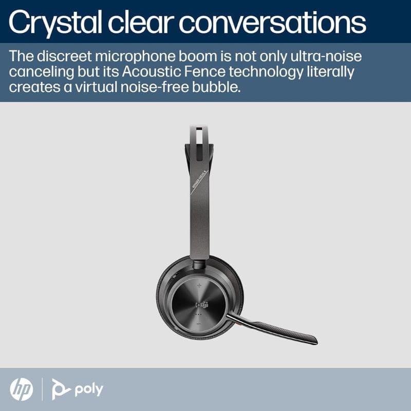 PolyVoyager Focus 2 - Auriculares inalámbricos con adaptador USB-C + Soporte de carga conversaciones claras