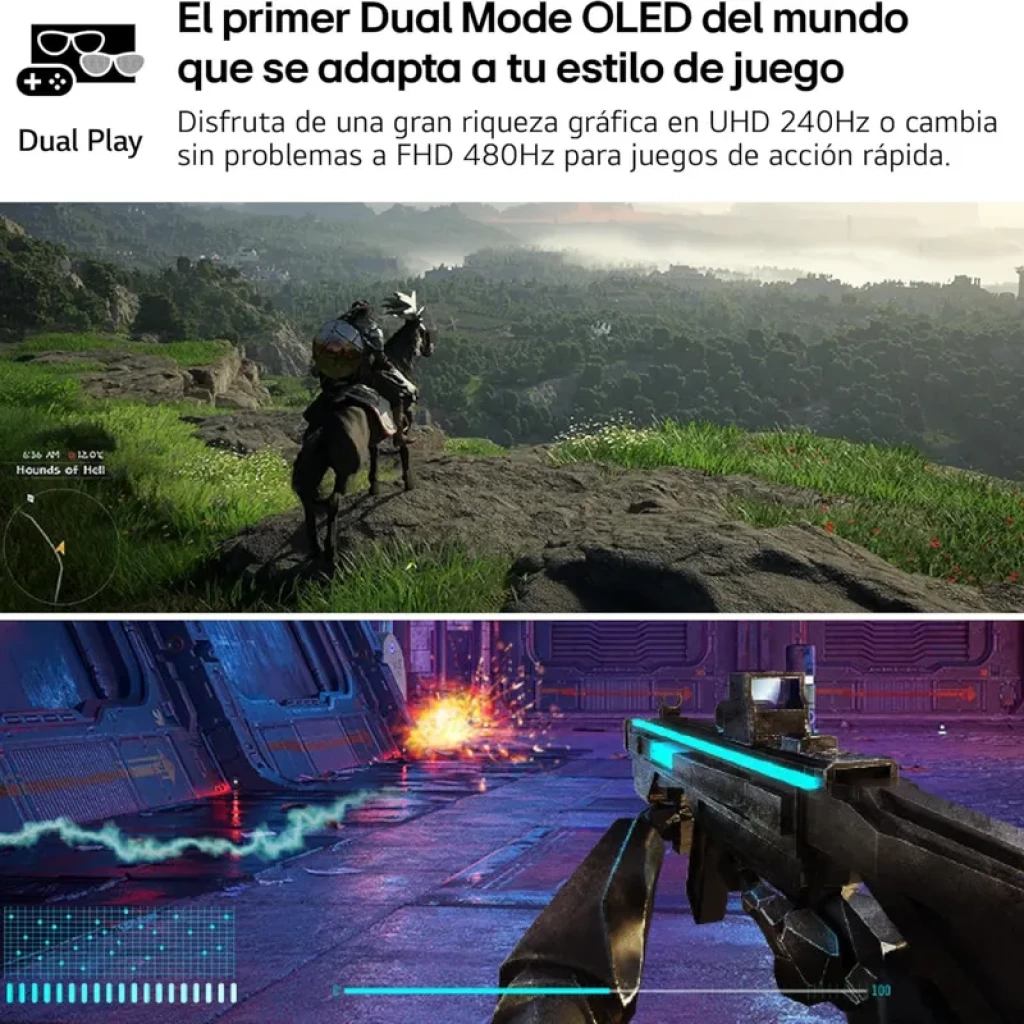 Monitor LG 32GS95UV-B curvo de 32 pulgadas, panel OLED 4K Ultra HD, frecuencia alta para juegos, colores vivos y contraste profundo con FreeSync