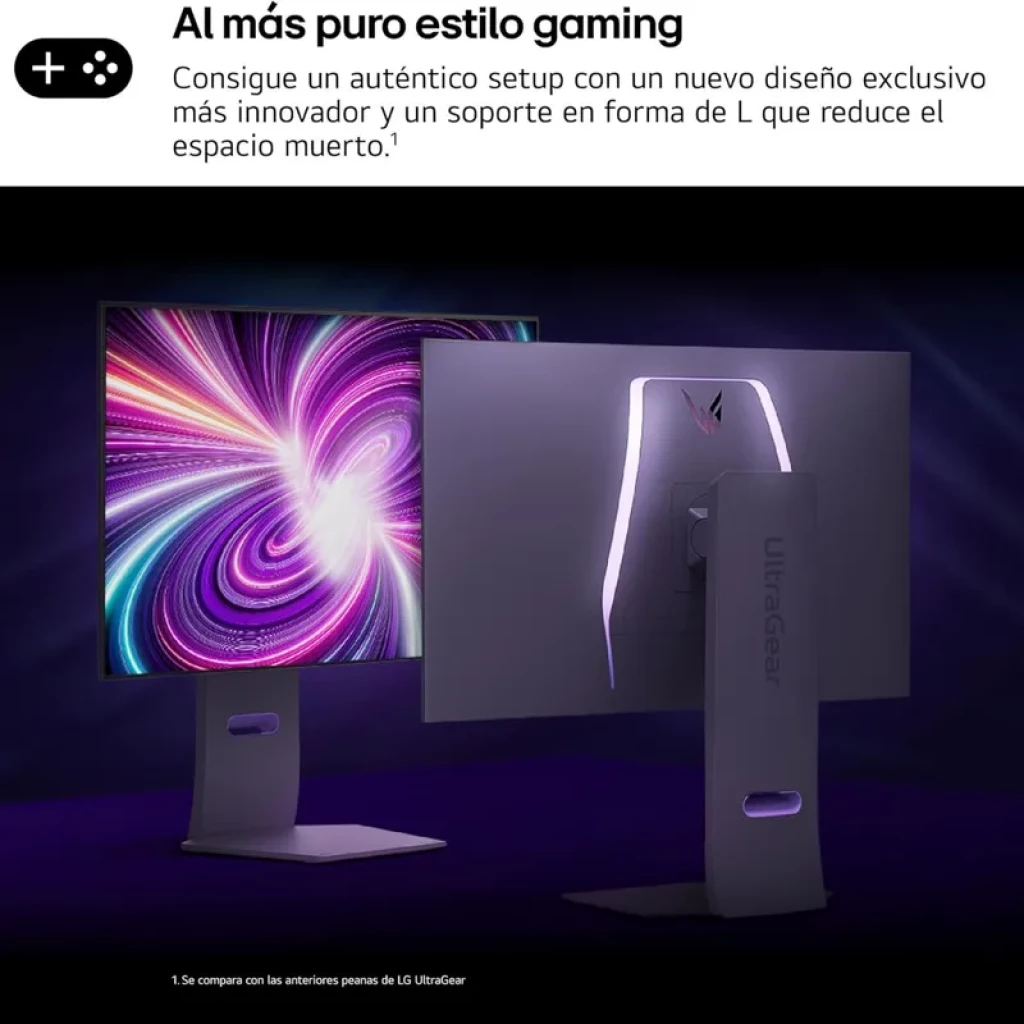 Monitor LG 32GS95UV-B 32 pulgadas curvo negro, panel OLED 4K Ultra HD con marco fino, soporte en L y retroiluminación trasera estilo gaming