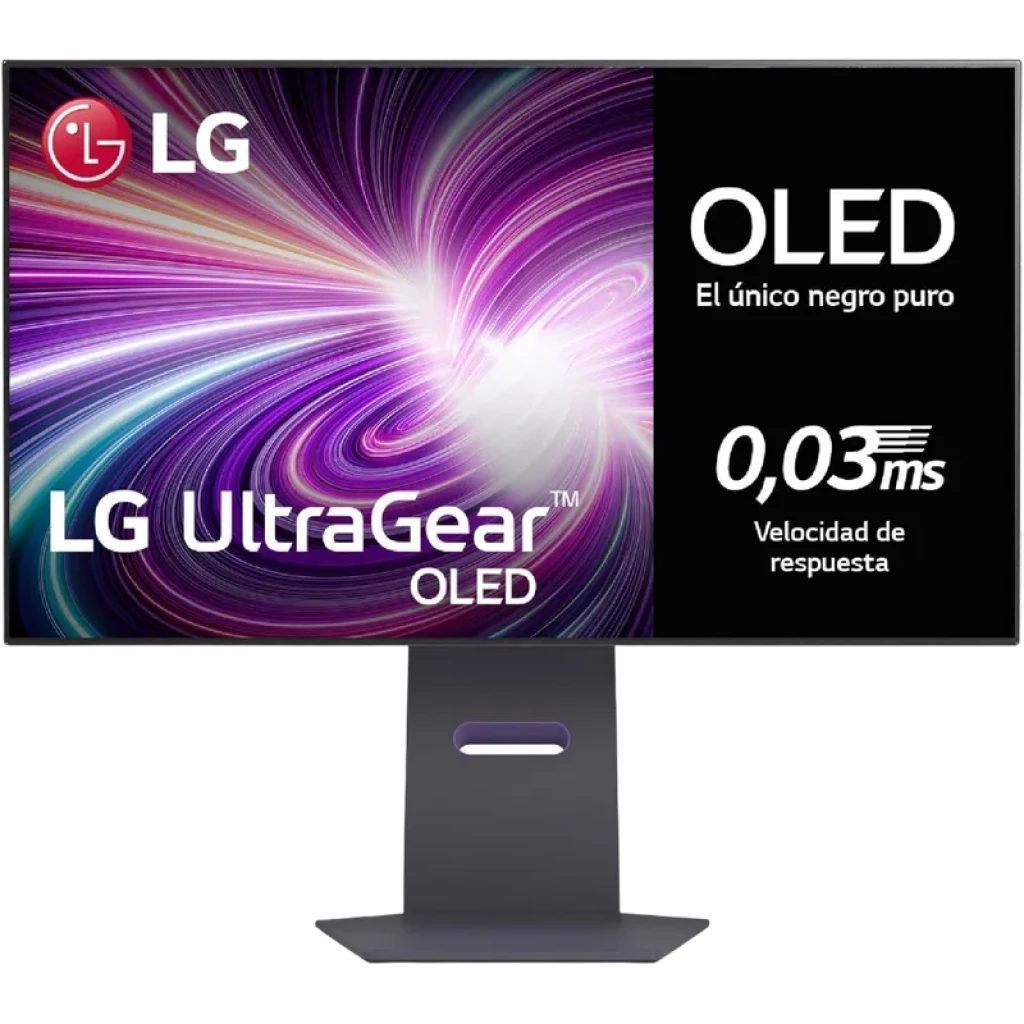 Monitor LG 32GS95UV-B 32 pulgadas curvo 4K OLED negro con panel UltraGear, biseles delgados, soporte robusto y mensaje de 0,03 ms en pantalla