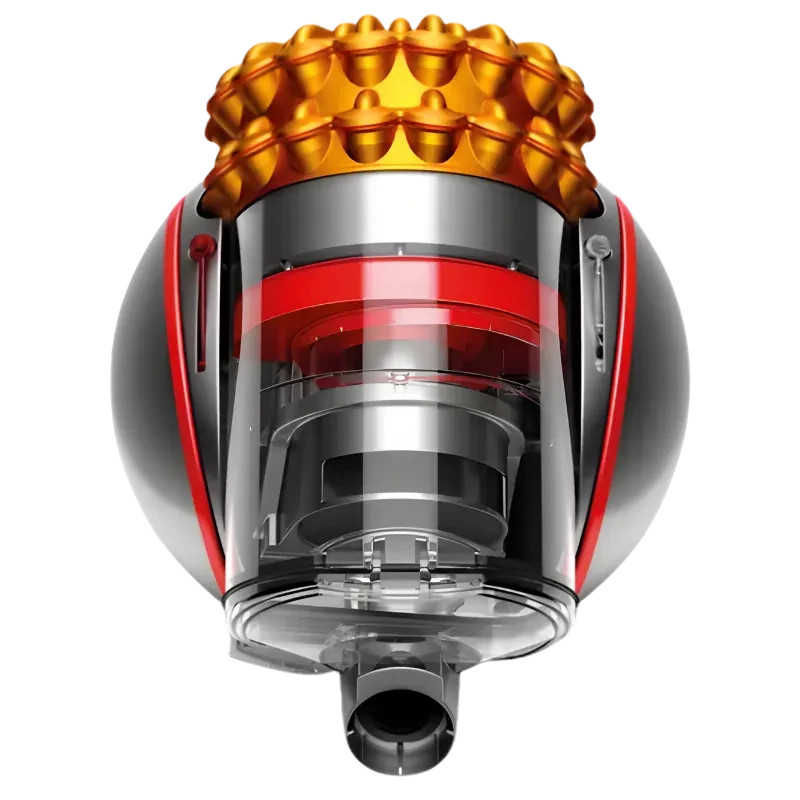 Dyson Cinetic Big ball Multi floor 2 Aspiradora de trineo con depósito transparente, cuerpo esférico gris y detalles rojos, filtro ciclónico dorado en la