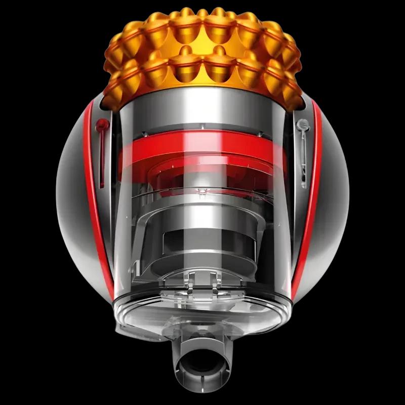 Dyson Cinetic Big ball Multi floor 2 Aspiradora de trineo con depósito transparente, cuerpo esférico gris y detalles rojos, filtro ciclónico dorado en la