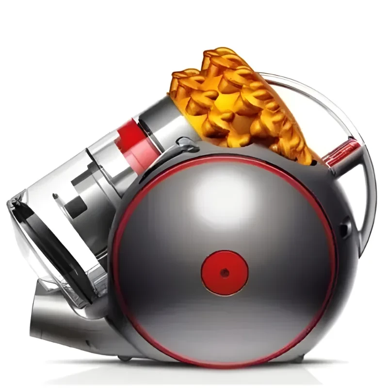 Aspiradora de trineo Dyson Cinetic Big ball Multi floor 2 con depósito transparente, cuerpo esférico metálico, detalles rojos y ciclón dorado en la parte