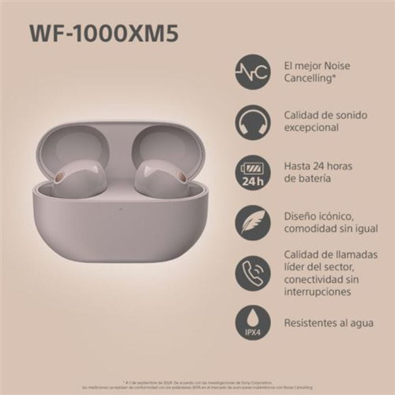 Sony WF-1000XM5 Rosa con cancelación de ruido (ANC) características técnicas