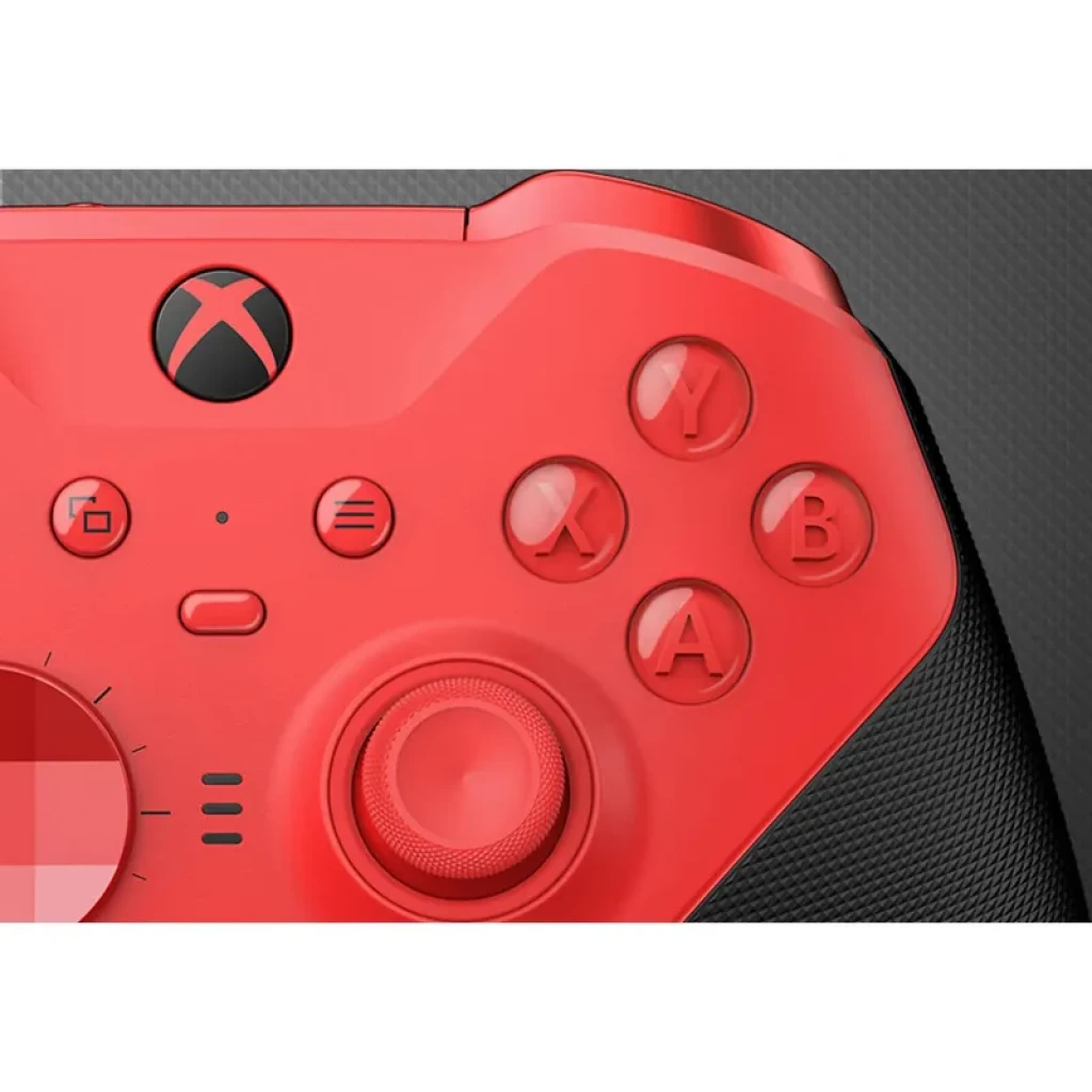 Gamepad Microsoft Xbox Elite Series 2 Core en rojo y negro, botones ABXY rojos, stick y cruceta rojos, agarres texturizados, icono Xbox en negro