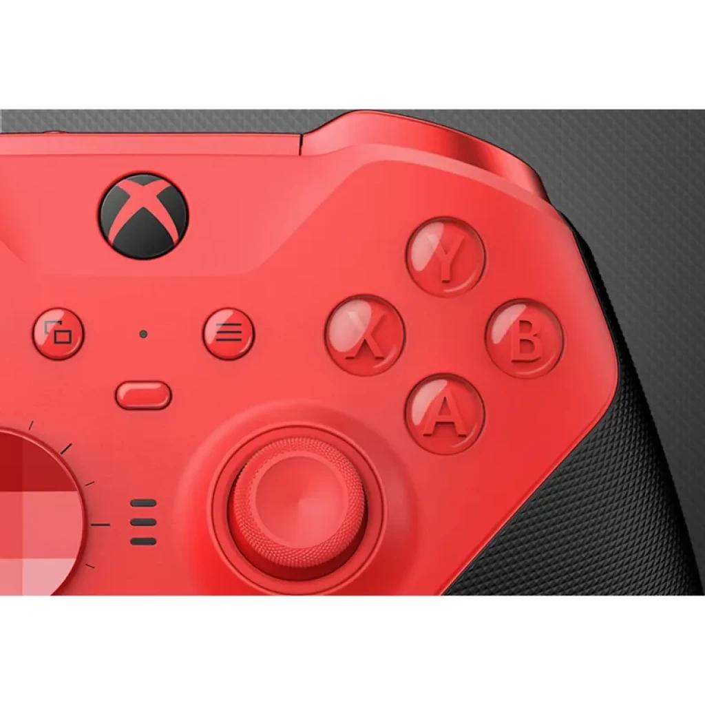 Gamepad Microsoft Xbox Elite Series 2 Core en rojo y negro, botones ABXY rojos, stick y cruceta rojos, agarres texturizados, icono Xbox en negro