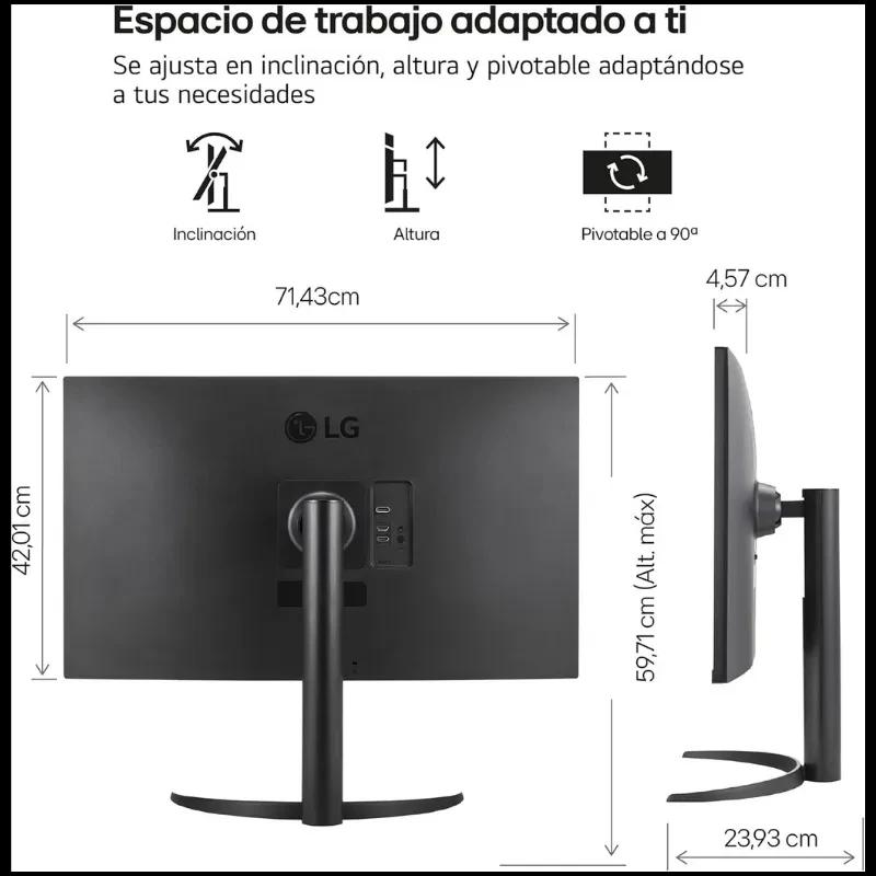 Moniteur LG 32UR55OK-B 31,5 pouces 4K UHD, dalle LCD, support réglable en inclinaison, hauteur et pivot 90°, FreeSync, bords fins, design noir élégant