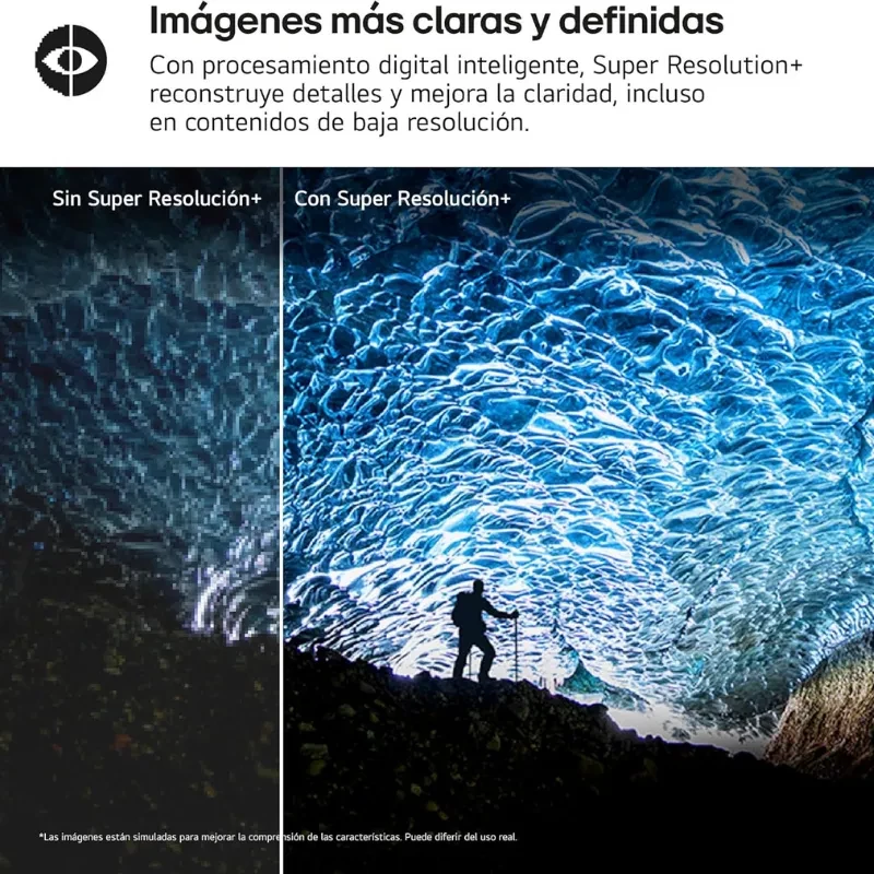 LG 32UR55OK-B 31,5 pouces 4K UHD LCD FreeSync, écran net avec Super Resolution+ montrant contraste élevé et détails précis même en basse résolution