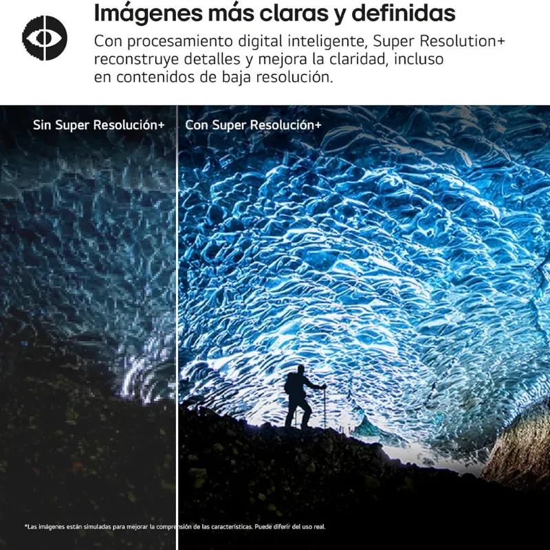 LG 32UR55OK-B 31,5 pouces 4K UHD LCD FreeSync, écran net avec Super Resolution+ montrant contraste élevé et détails précis même en basse résolution