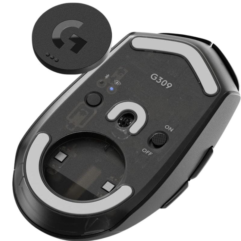 Mouse para jogos Logitech G G309, imagem desmontado na parte inferior
