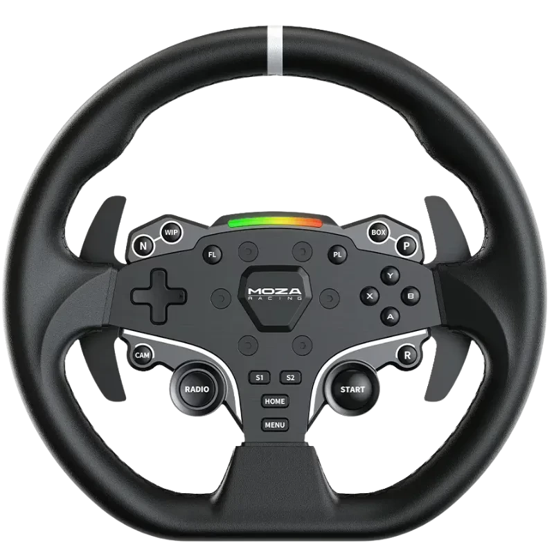 Moza R5 Racing Bundle PC - volante de simulação com aro esportivo, LEDs de marcha, muitos botões programáveis e construção robusta em preto