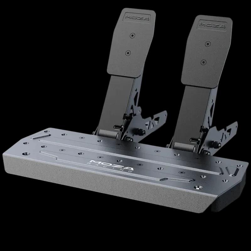 Pedais Moza R5 Racing Bundle PC em metal, dois pedais ajustáveis com base robusta e acabamento premium para simulação de corrida