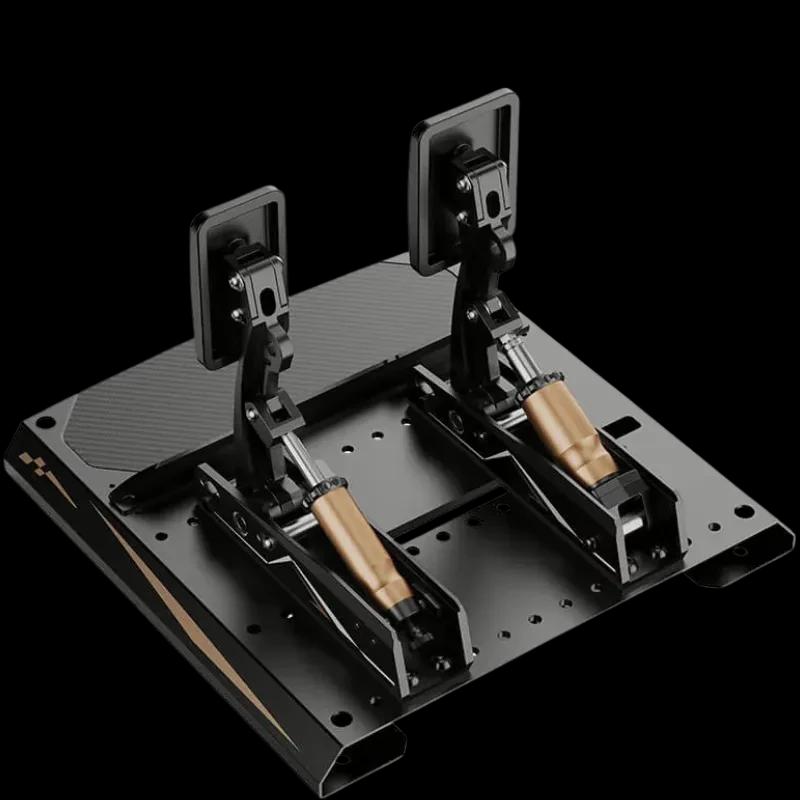 Moza Racing CRP2 Pedales acelerador y freno en base metálica negra, resortes ajustables y cilindros dorados, placas antideslizantes y montaje robusto