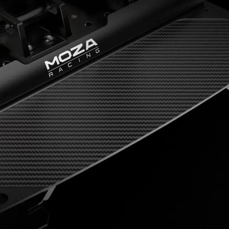 Moza Racing CRP2 Pedales acelerador y freno con pistón dorado, LED azul y estructura metálica negra robusta, acabados premium y diseño de simulación racing