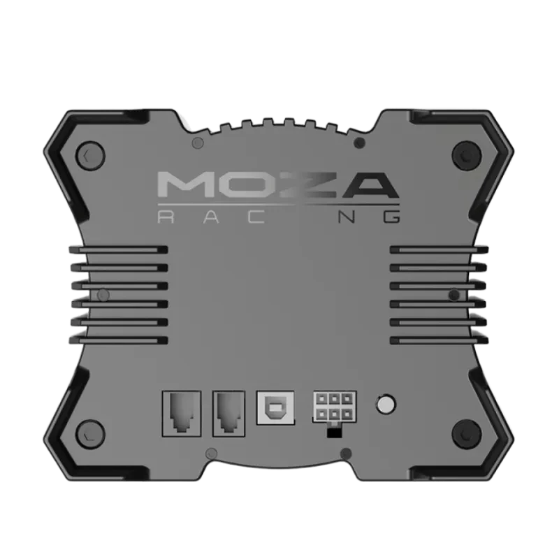 Moza Racing R9 V2 Base Direct Drive 9 Nm en color negro, carcasa robusta con aletas de ventilación, puertos traseros para conexión y montaje estable