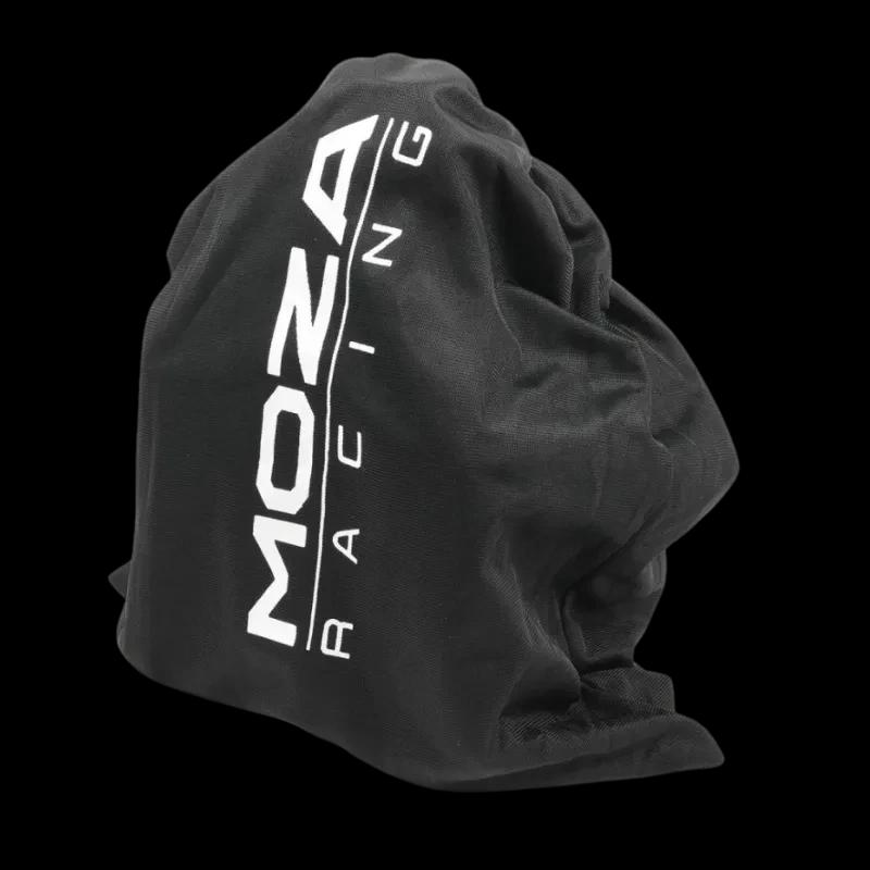Funda protectora negra Moza Racing con logotipo blanco, diseño flexible tipo bolsa para cubrir y resguardar la base R9 V2 de volante Direct Drive 9 Nm