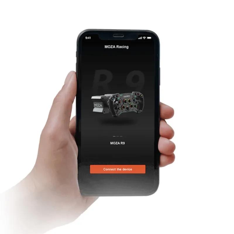 Base Direct Drive Moza Racing R9 V2 negra, compacta y robusta, con puerto frontal para volante y diseño minimalista, ideal para simulación de carreras