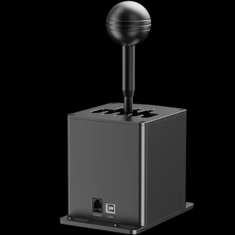 Moza Racing HGP Shifter – Levier de vitesses en H métallique noir, boîtier carré, pommeau rond, grille 7 rapports visible, ports USB et RJ sur la base