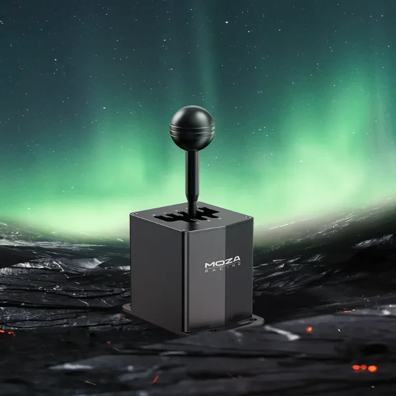 Levier H en métal noir Moza Racing HGP, pommeau rond, base cubique robuste avec grille 7 positions, finition premium pour simulation de course