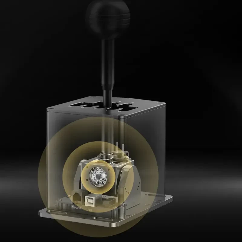 Moza Racing HGP Shifter – Levier de vitesses en H avec boîtier métal, grille 7 rapports, mécanisme interne visible, base robuste et pommeau rond noir