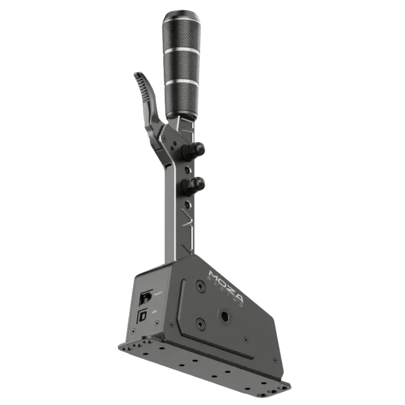 Moza Racing SGP - Levier de vitesses séquentiel PC/XBOX en métal brossé, tige longue, base robuste avec boutons, design noir industriel et éclairage subtil