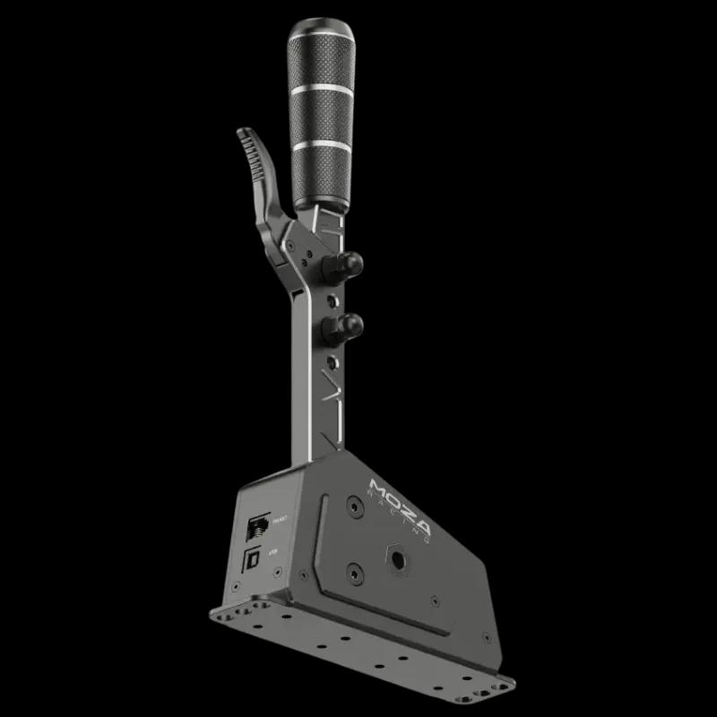Moza Racing SGP - Levier de vitesses séquentiel PC/XBOX en métal brossé, tige longue, base robuste avec boutons, design noir industriel et éclairage subtil