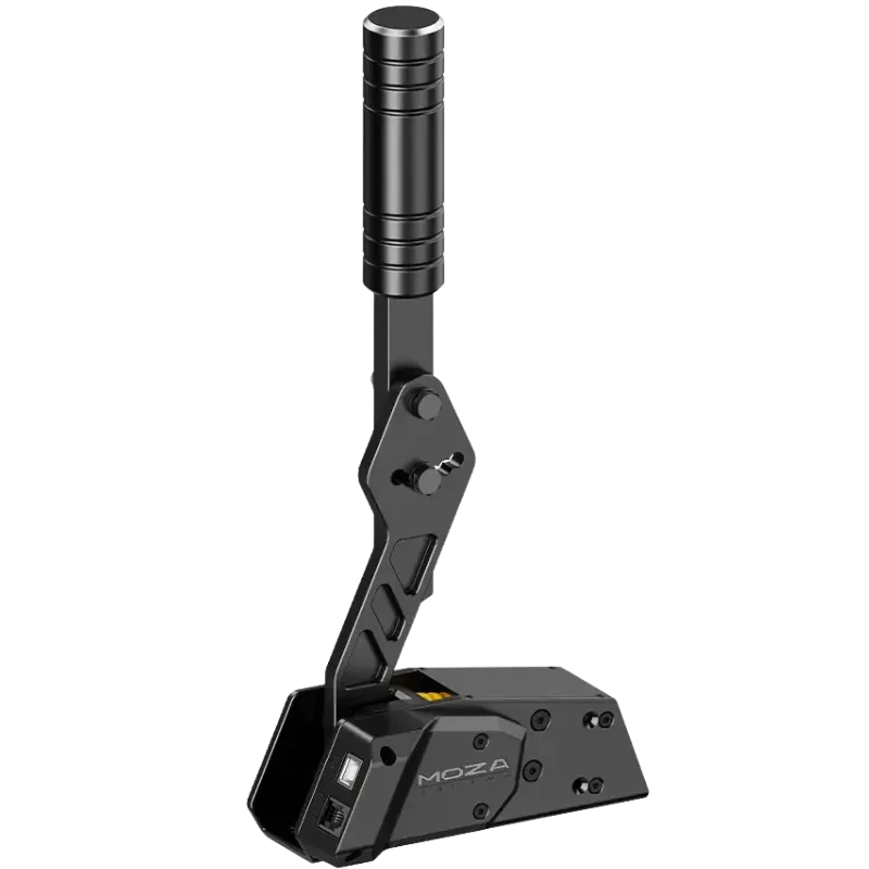 Moza Racing HBP Handbrake Noir USB Frein à main en métal noir, levier long texturé, base robuste avec ports USB, finition usinée et vis apparentes